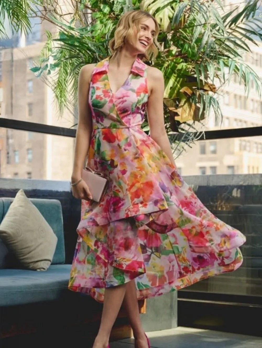 NWT Adrianna Papell Pink Floral High Low Dress Size 10